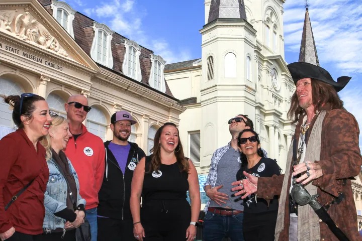 Guests on the Pirate Guided Walking Tour in the French Quarter, New Orleans.
