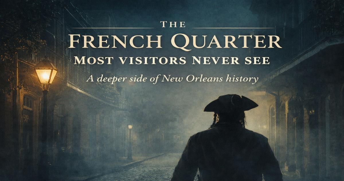 French Quarter New Orleans at night with a pirate silhouette, representing the hidden history most visitors miss