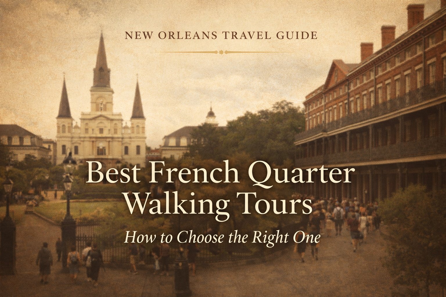 Image titled 'Best French Quarter Walking Tours' showing a New Orleans street with historic buildings.