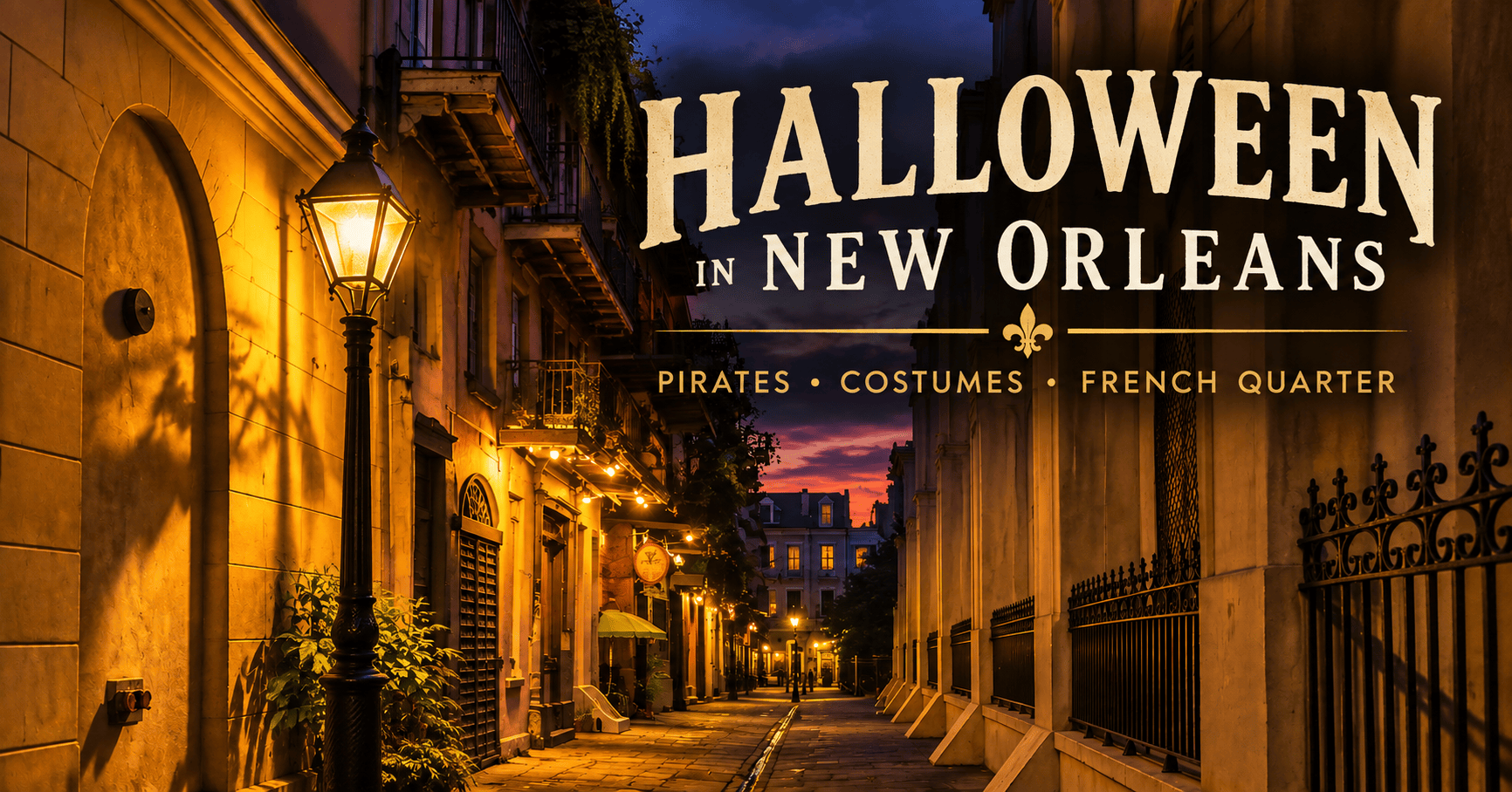 French Quarter at night during Halloween season in New Orleans