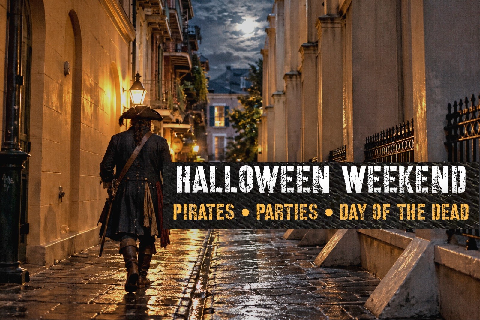 Pirate walking through the French Quarter during Halloween weekend in New Orleans