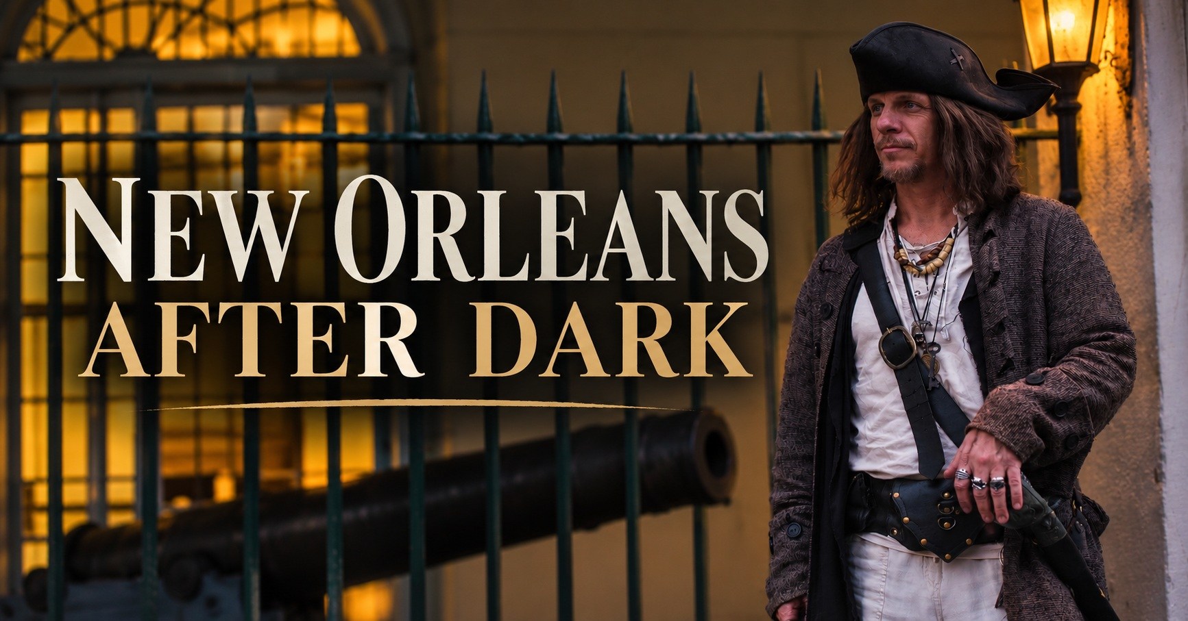 Pirate guide in the French Quarter at night in New Orleans